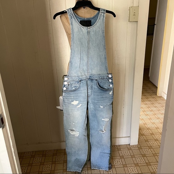 ALEXANDER WANG sz 27 Hybrid Overalls Jump Mix Denim Jumpsuit Green - Picture 1 of 8